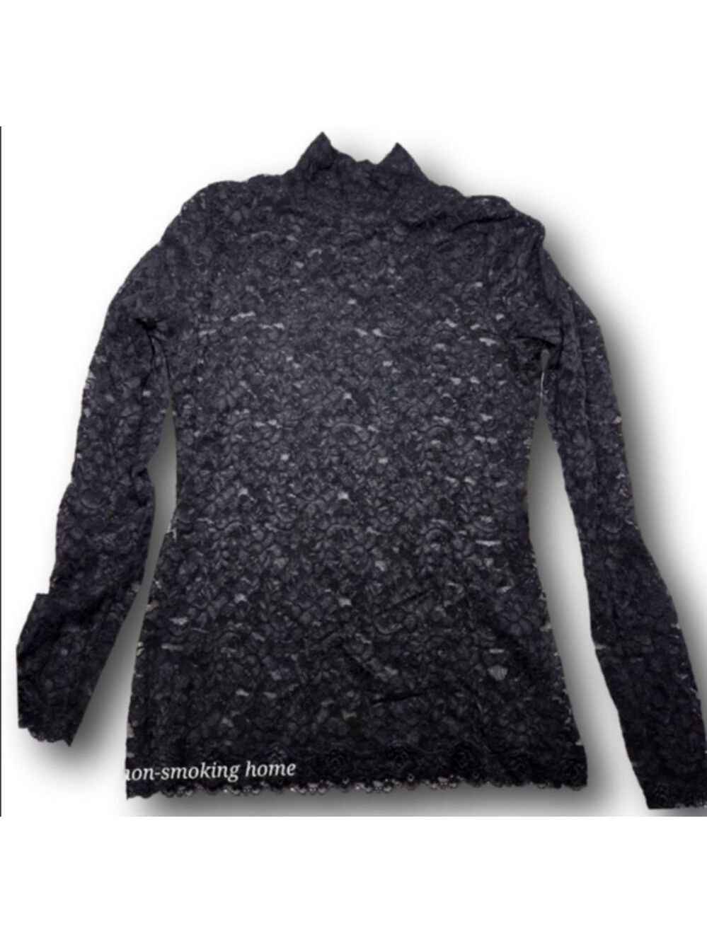 Women's MODA International Black Lace Long Sleeve Tee M